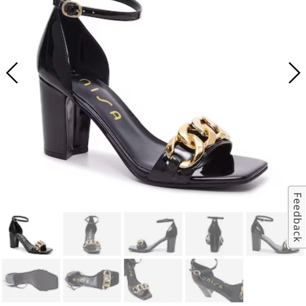 Unisa Black and Gold Heels with Chunky Heel and Stylish Straps